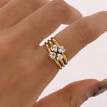 Load image into Gallery viewer, 18KT Gold Plated Set of 3 Stackable Diamond Heart Stainless Steel Waterproof Rings, Lyra