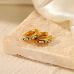 Load image into Gallery viewer, 18KT Gold Plated Stainless Steel Blue Enamel Evil Eye Hoop Earrings for Women, Maja