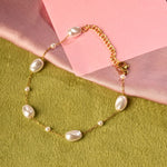 Load image into Gallery viewer, 18 KT Gold Plated Set of 2 Stainless Steel Dainty Freshwater Pearl Rolo Necklace & Bracelet, Margot & Margerie