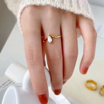 Load image into Gallery viewer, Inaya Modern Festive 18KT Gold Plated Teardrop V Shaped Zircon Finger Ring, Miraya