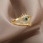 Load image into Gallery viewer, 18KT Gold Plated Stainless Steel Evil Eye Adjustable Ring, Nyra