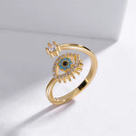 Load image into Gallery viewer, 18KT Gold Plated Stainless Steel Evil Eye Adjustable Ring, Nyra