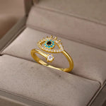 Load image into Gallery viewer, 18KT Gold Plated Stainless Steel Evil Eye Adjustable Ring, Nyra