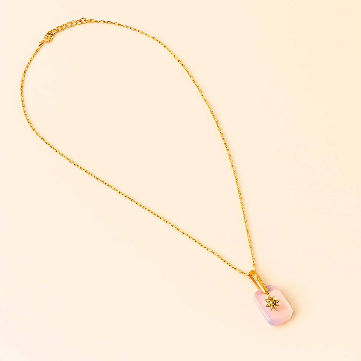 18kt gold plated rose quartz and star necklace, quartz