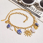 Load image into Gallery viewer, Rainbow Necklace, 18KT Gold Plated Stainless Steel Ceramic Ocean Style Sun Pendant Charm Necklace