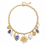 Load image into Gallery viewer, Rainbow Necklace, 18KT Gold Plated Stainless Steel Ceramic Ocean Style Sun Pendant Charm Necklace