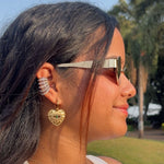 Load image into Gallery viewer, 18K Gold Plated Heart Evil Eye Hoop Earrings with Malachite, Rhea