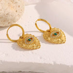 Load image into Gallery viewer, 18K Gold Plated Heart Evil Eye Hoop Earrings with Malachite, Rhea