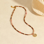 Load image into Gallery viewer, Salty Necklace, 18KT Gold Plated Stainless Steel Retro Beach Pink & Red Natural Stone Beaded Necklace