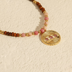 Load image into Gallery viewer, Salty Necklace, 18KT Gold Plated Stainless Steel Retro Beach Pink & Red Natural Stone Beaded Necklace