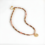 Load image into Gallery viewer, Salty Necklace, 18KT Gold Plated Stainless Steel Retro Beach Pink & Red Natural Stone Beaded Necklace