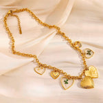 Load image into Gallery viewer, 18K Gold plated Multi Charm Vintage Heart Necklace, Seraphina