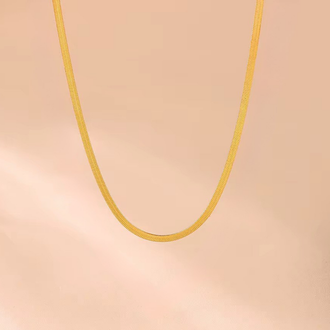 18KT Gold Plated Elegant Snake Chain and Floral Choker Stainless Steel Waterproof Necklace Set, Sylvie