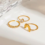 Load image into Gallery viewer, 18KT Gold Plated Set of 3 Stackable Water Droplet and Petal Stainless Steel Waterproof Rings, Tulip