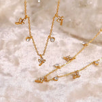 Load image into Gallery viewer, 18KT Gold Plated Leaf and Flower Diamond Choker Stainless Steel Waterproof Necklace, Tulip
