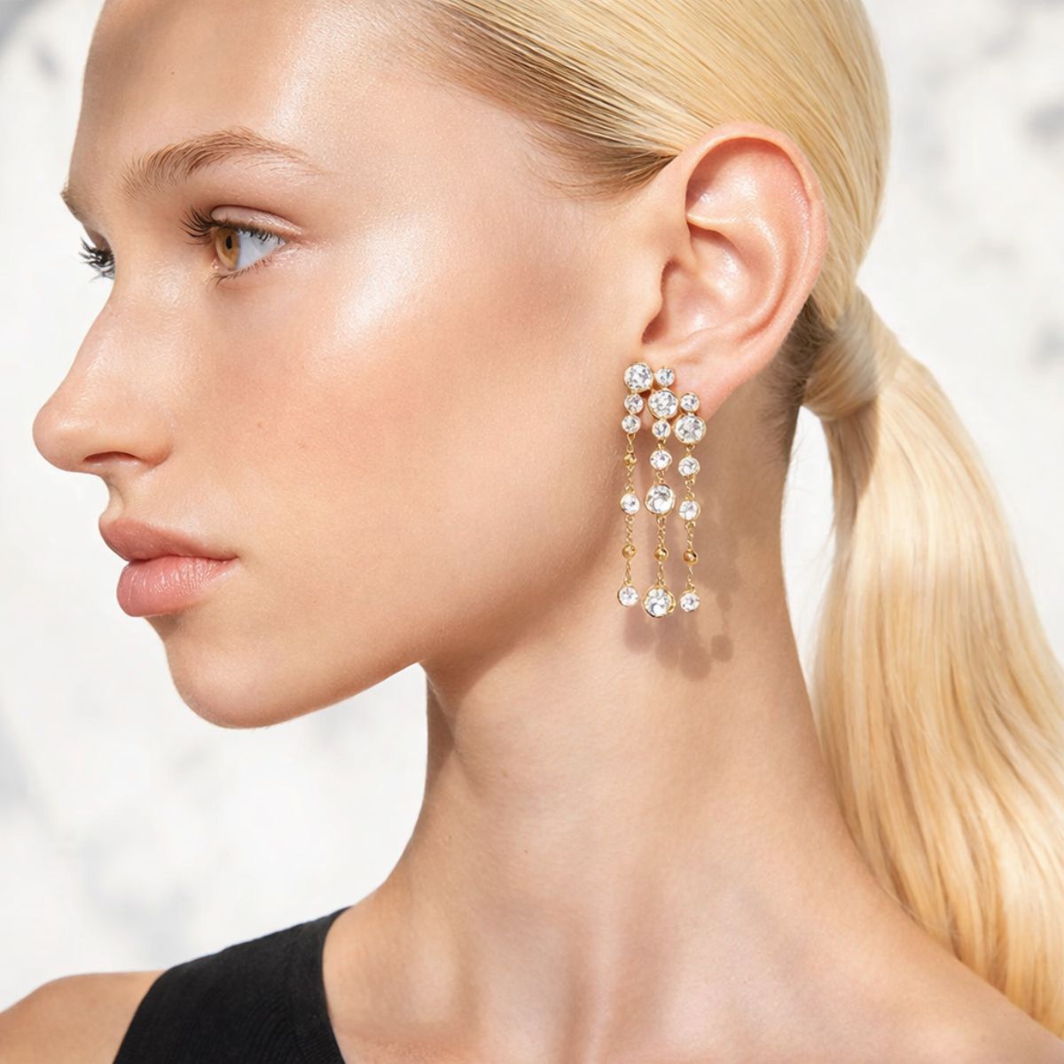 18kt gold plated crystal waterfall dangle earrings, zoya