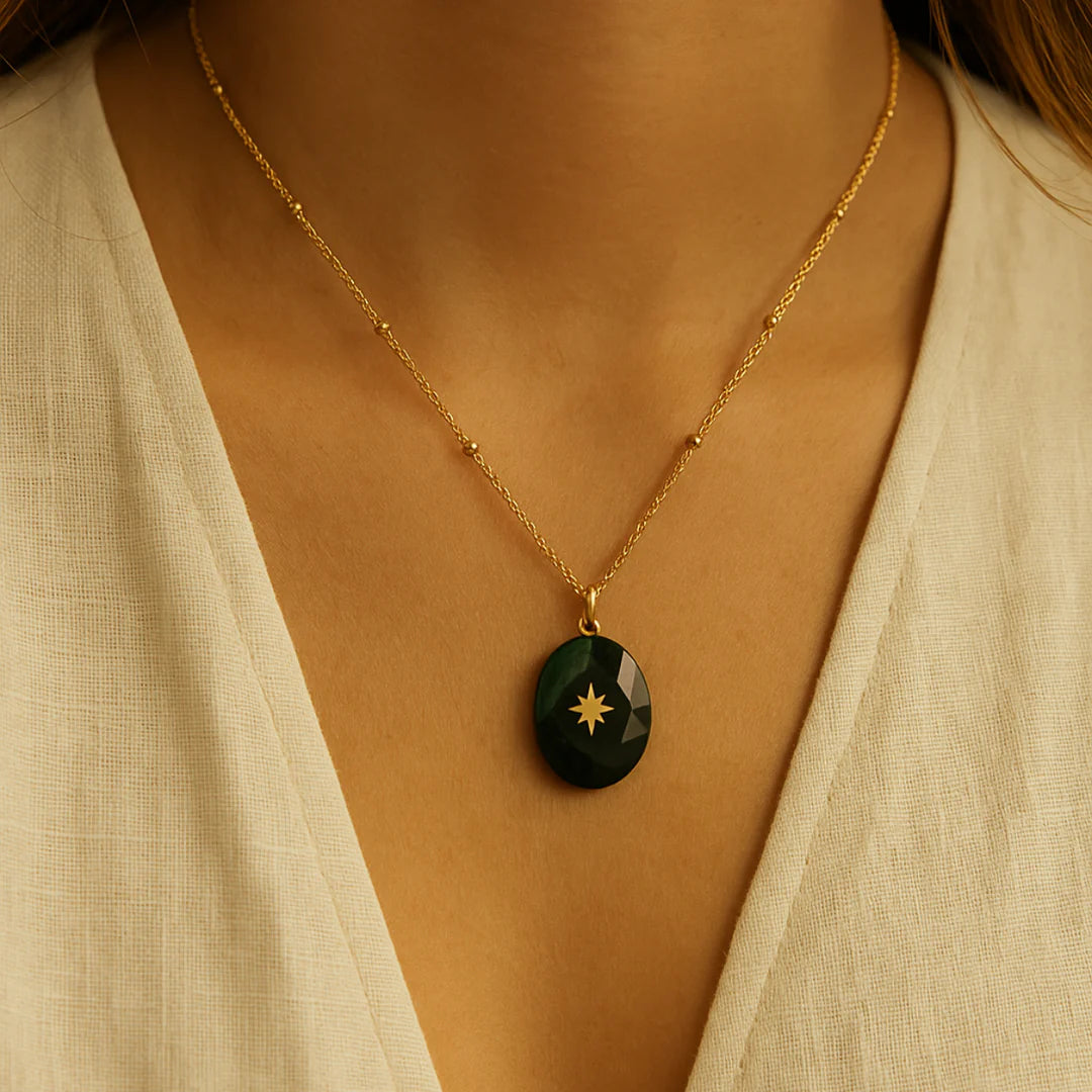 18kt Gold Plated White Stone Flower Inlaid Necklace, Jane