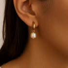 18kt Gold Plated Stainless Steel Freshwater Pearl Drop Earrings, Mukta