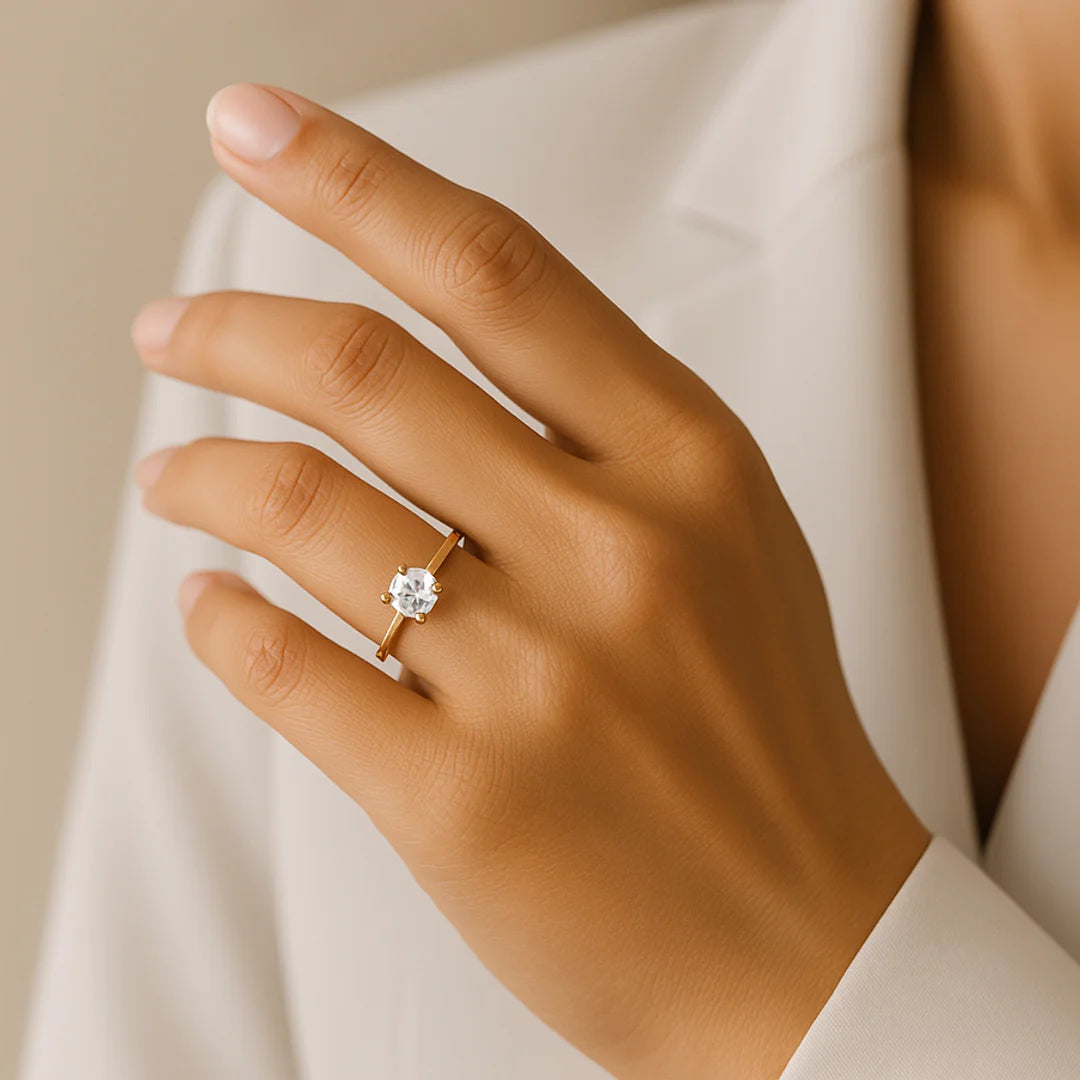 18 KT Gold Plated Cubic Zirconia Paved Solitaire Ring, Orion