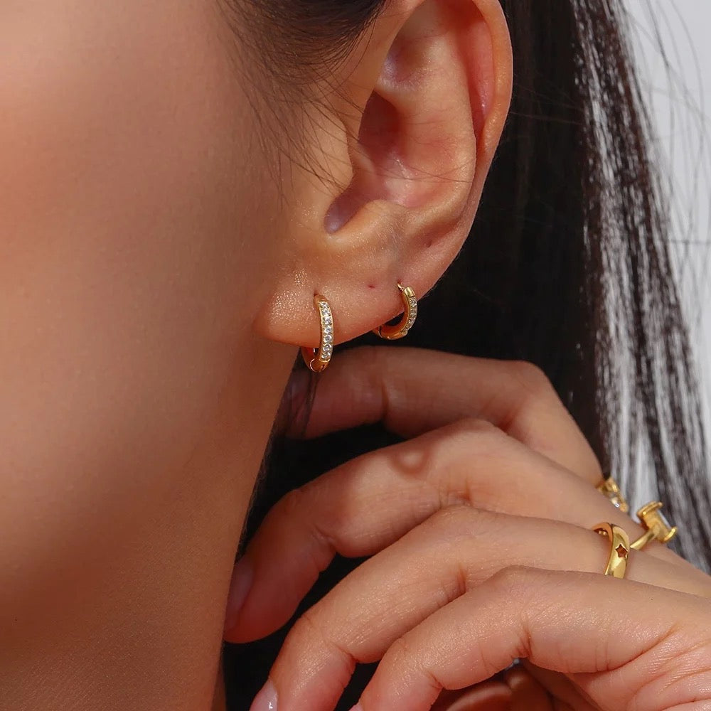 18 KT Gold Plated Dainty Piercing Huggies, Pari - Inaya Accessories