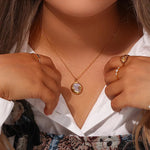 Load image into Gallery viewer, 18 KT Gold Plated Dainty Shell Sun &amp; Moon necklace, Paulami - Inaya Accessories
