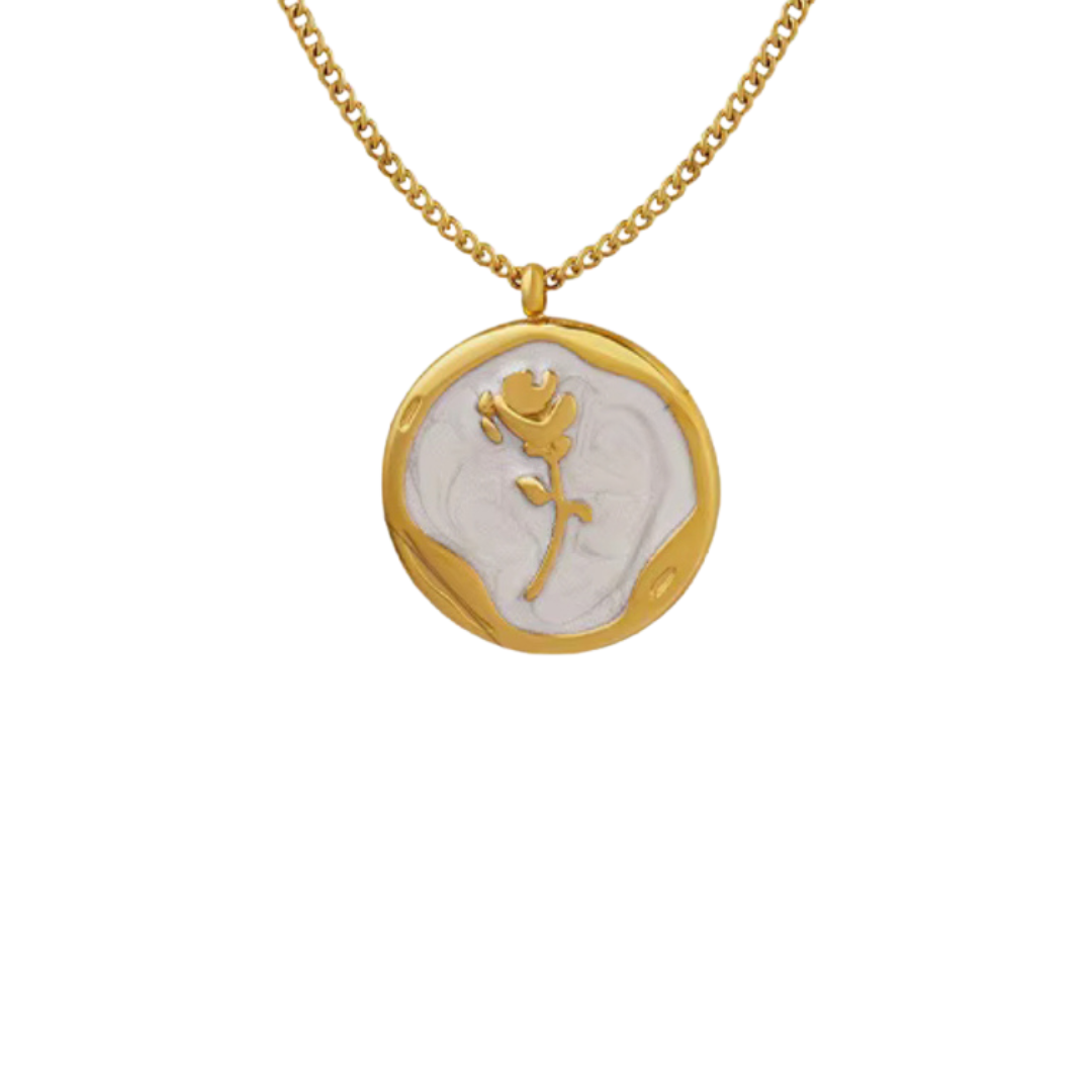 18kt Gold Plated Mother of Pearl Dainty Rose Necklace, Ocean