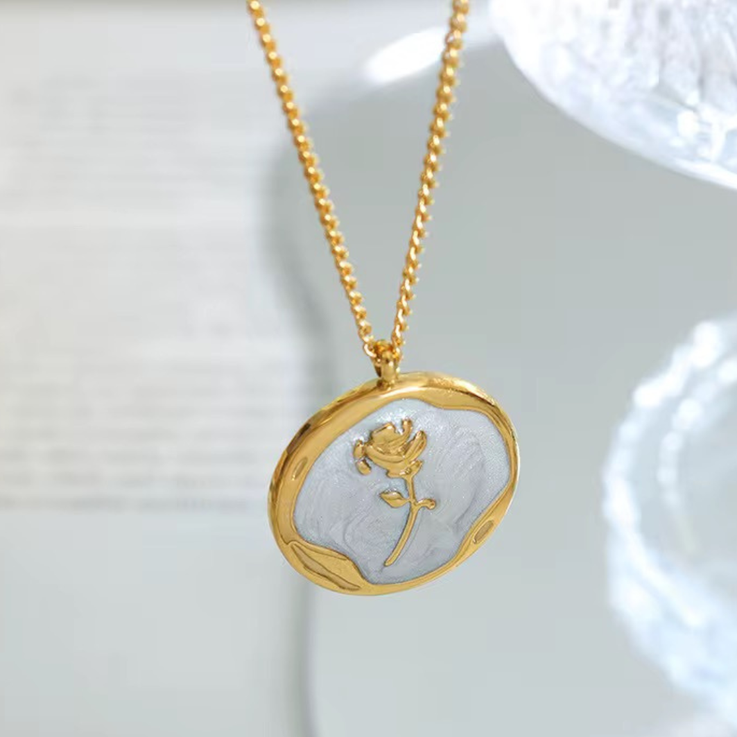 18kt Gold Plated Mother of Pearl Dainty Rose Necklace, Ocean