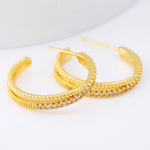 Load image into Gallery viewer, 18kt Gold Plated Dual Bar Cubic Zirconia Studded Statement Hoops, Aria