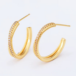 Load image into Gallery viewer, 18kt Gold Plated Dual Bar Cubic Zirconia Studded Statement Hoops, Aria