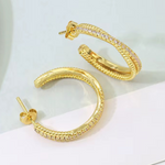 Load image into Gallery viewer, 18kt Gold Plated Dual Bar Cubic Zirconia Studded Statement Hoops, Aria