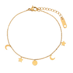 Load image into Gallery viewer, 18kt Gold Plated Sun Star and Moon Dainty Charm Bracelet, August