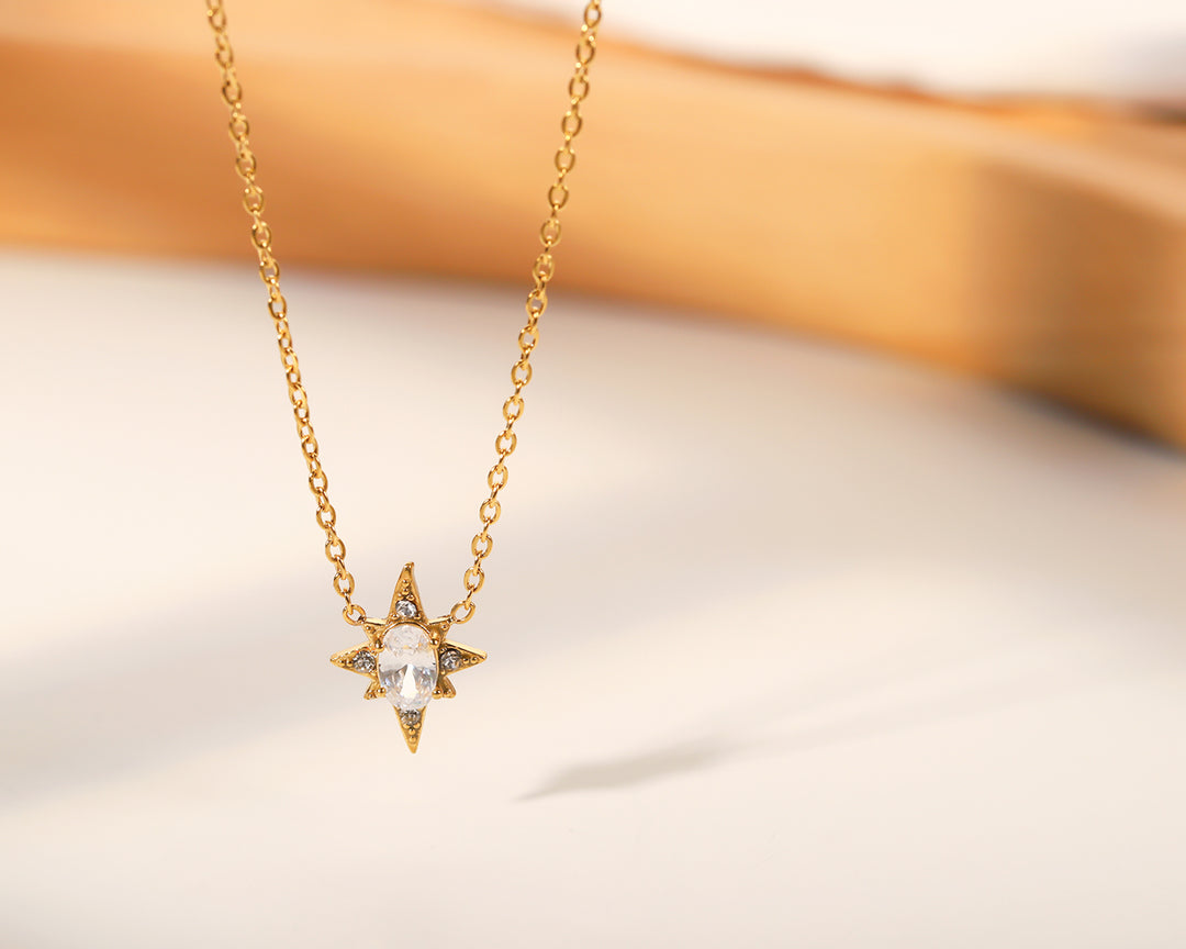 18Kt Gold Plated Octogonal Star Pendant Neckalce, Celest - Inaya Accessories