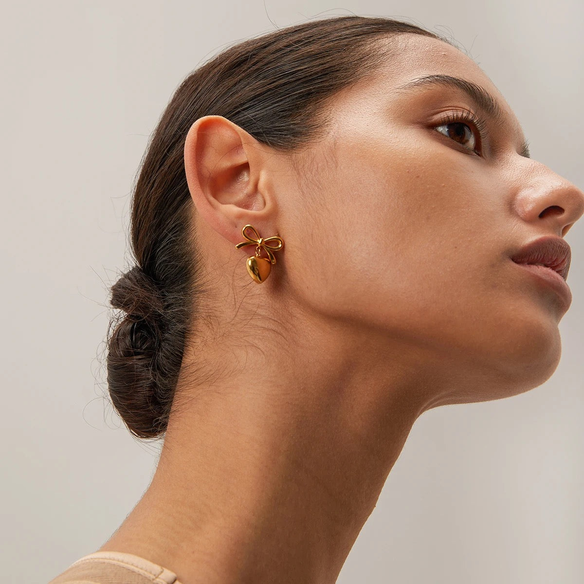 18kt gold plated monsoon bow & heart drop earrings, daisy