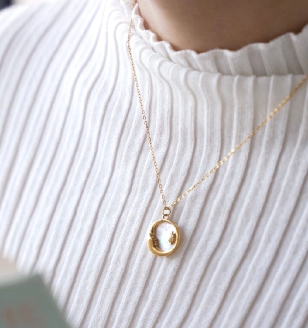 18 KT Gold Plated Dainty Shell Sun &amp; Moon necklace, Paulami - Inaya Accessories