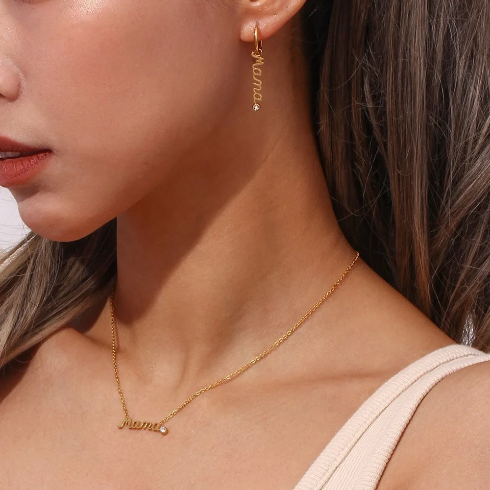 22KT Gold Plated Custom Mama Necklace and Earrings - Inaya Accessories