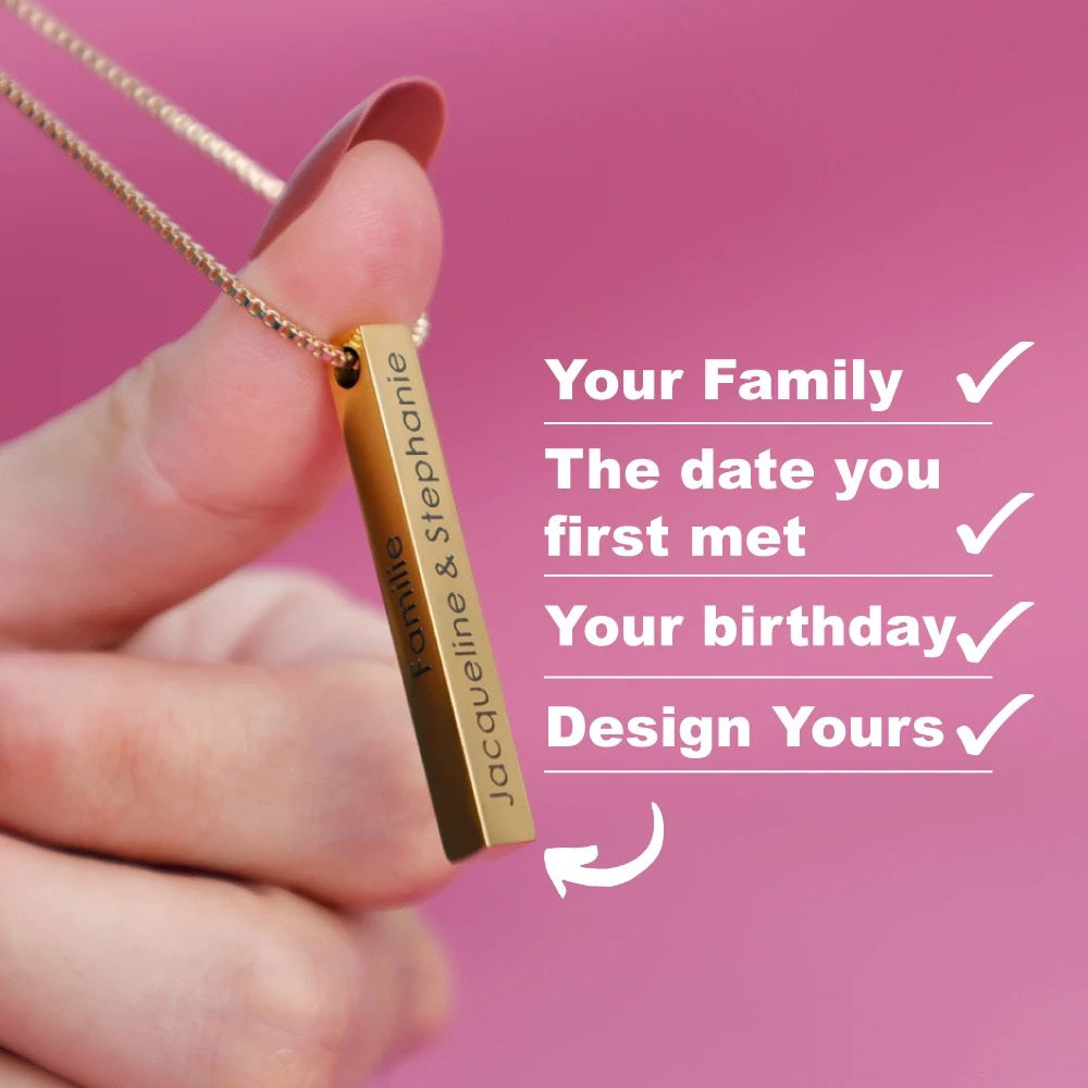 22KT Gold Plated Memory Bar Necklace - Inaya Accessories