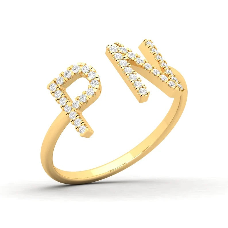 Diamond Initial Couple Ring - Inaya Accessories