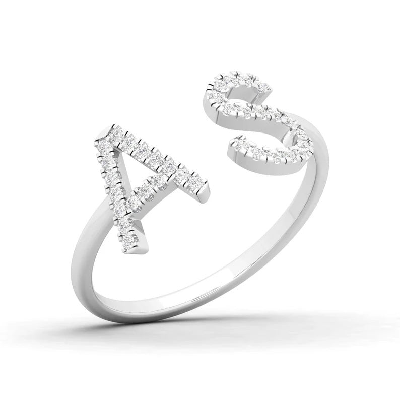 Diamond Initial Couple Ring - Inaya Accessories