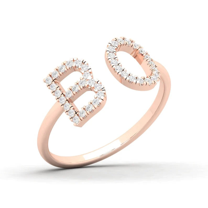 Diamond Initial Couple Ring - Inaya Accessories