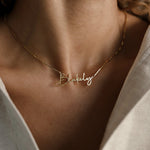 Load image into Gallery viewer, 22KT Gold Plated Cursive Brass name Necklace - Inaya Accessories
