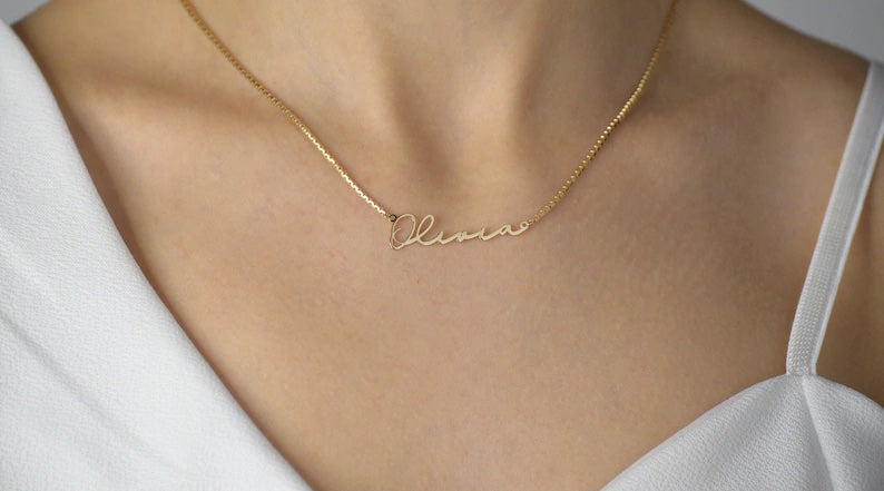22KT Gold Plated Cursive Brass name Necklace - Inaya Accessories