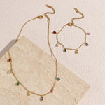 Load image into Gallery viewer, 18KT Gold Plated Rainbow Rhinestone Necklace, Sara - Inaya Accessories