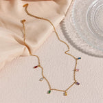 Load image into Gallery viewer, 18KT Gold Plated Rainbow Rhinestone Necklace, Sara - Inaya Accessories
