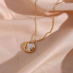 Load image into Gallery viewer, 18 KT Gold Plated Dainty Shell Sun &amp; Moon necklace, Paulami - Inaya Accessories

