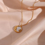 Load image into Gallery viewer, 18 KT Gold Plated Dainty Shell Sun & Moon necklace, Paulami - Inaya Accessories