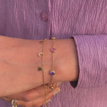 Load and play video in Gallery viewer, 18kt Gold Plated Sun Star and Moon Dainty Charm Bracelet, August