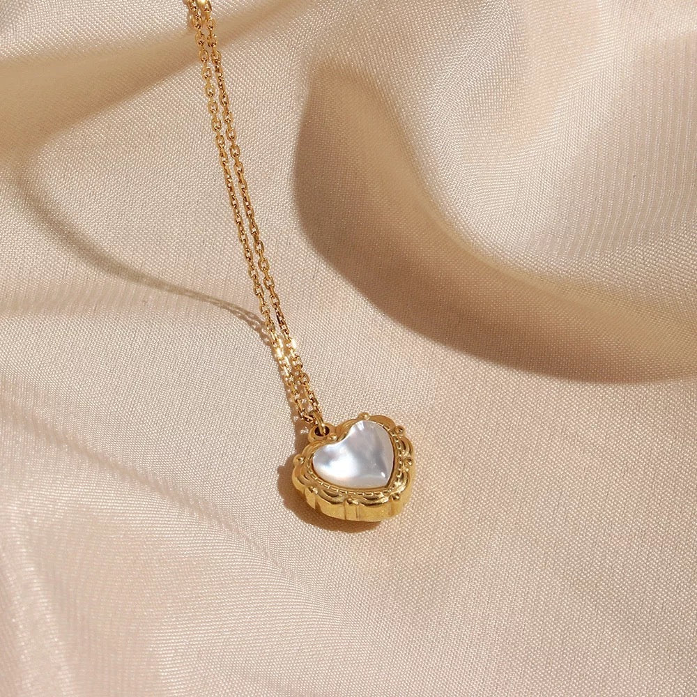18 kt gold plated dainty shell heart necklace, trupti inaya accessories