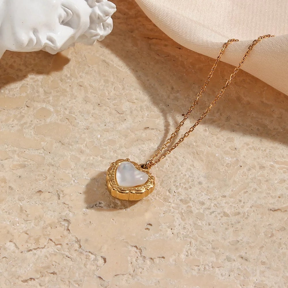 18 kt gold plated dainty shell heart necklace, trupti inaya accessories