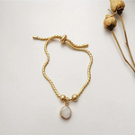 Load image into Gallery viewer, 18kt Gold Plated Snake Twist Chain White Shell Adjustable Bracelet, Alma - Inaya Accessories