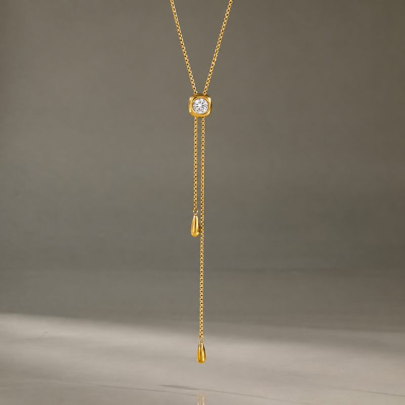 18kt Gold Plated Lariat Chain Drop Necklace, Amour
